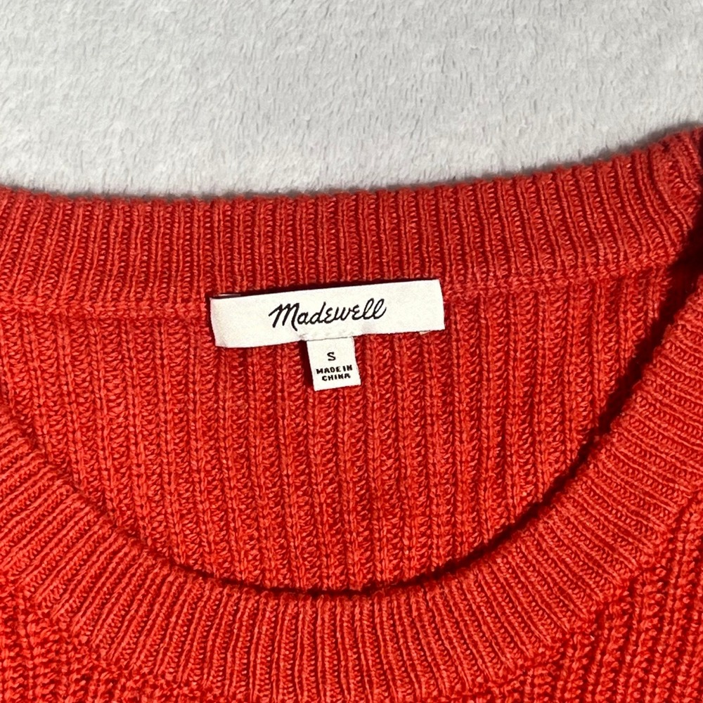 Madewell Sweater Women Small Orange Ribbed Crewneck Pocket Cotton Blend Pullover - Picture 2 of 6